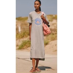 NWT Anthropologie Celandine Keep Clam Graphic T-Shirt Maxi Dress Heather Gray
